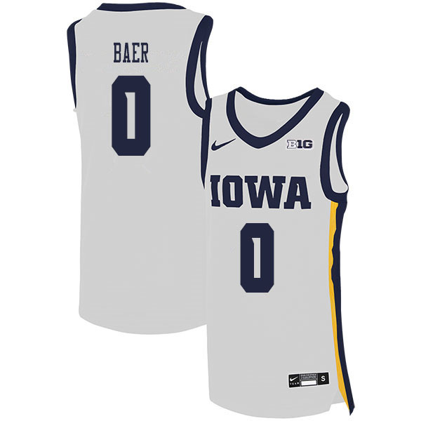 2020 Men #0 Michael Baer Iowa Hawkeyes College Basketball Jerseys Sale-White - Click Image to Close